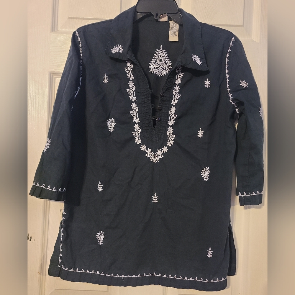 Forbidden Embroidered Blouse Collared Sz L